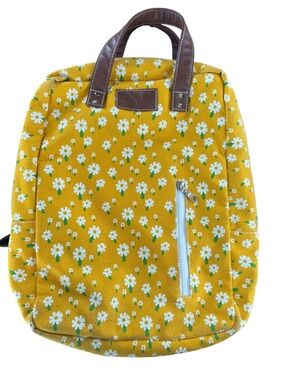 Maika Laptop Backpack Carmel Yellow Flowers Daisy Recycled Canvas Bag